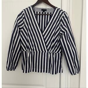 J.Crew striped faux-wrap top Sz. 12 blue white